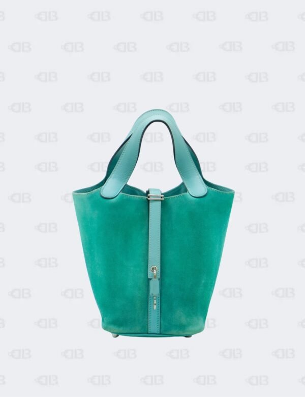 Hermès Picotin Lock 18 Tiffany Bleu Doblis Suede and Swift with Palladium Hardware