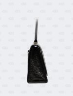 Balenciaga Black Medium Hourglass in Crocodile Embossed Leather Top Handle Bag