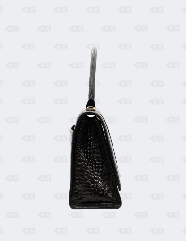 Balenciaga Black Medium Hourglass in Crocodile Embossed Leather Top Handle Bag