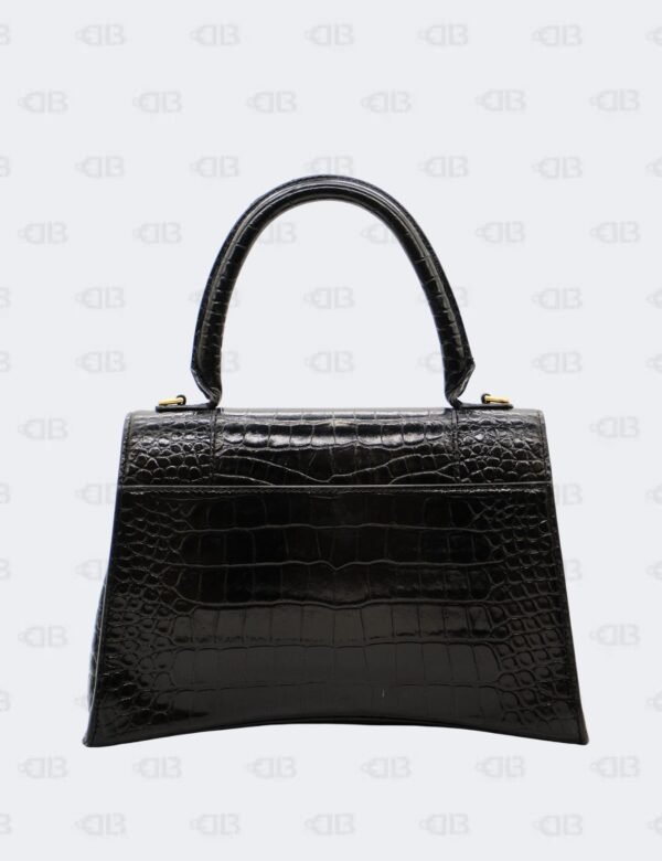 Balenciaga Black Medium Hourglass in Crocodile Embossed Leather Top Handle Bag
