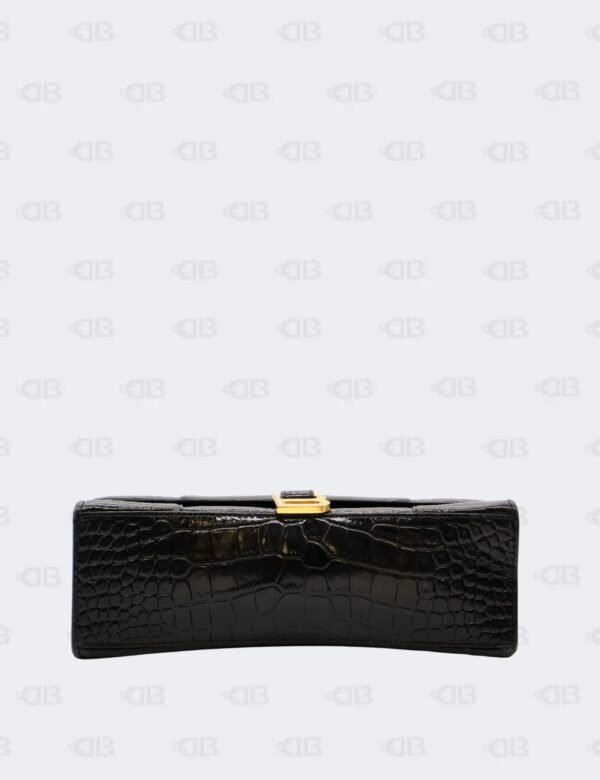 Balenciaga Black Medium Hourglass in Crocodile Embossed Leather Top Handle Bag
