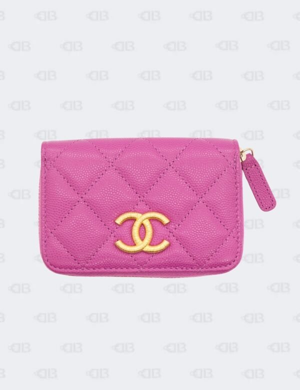 Chanel Magenta Quilted Caviar Leather Zip Around Wallet