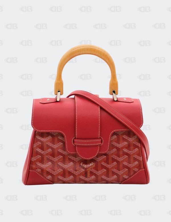 Goyard Red Goyardine Coated Canvas and Leather Mini Saigon Wooden Top Handle Bag