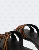 Hermes Oran Gold/Noir Lepard Printed in Moire Calfskin Flat Sandals Size 40