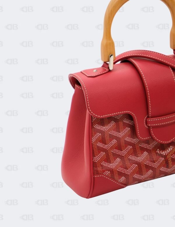 Goyard Red Goyardine Coated Canvas and Leather Mini Saigon Wooden Top Handle Bag