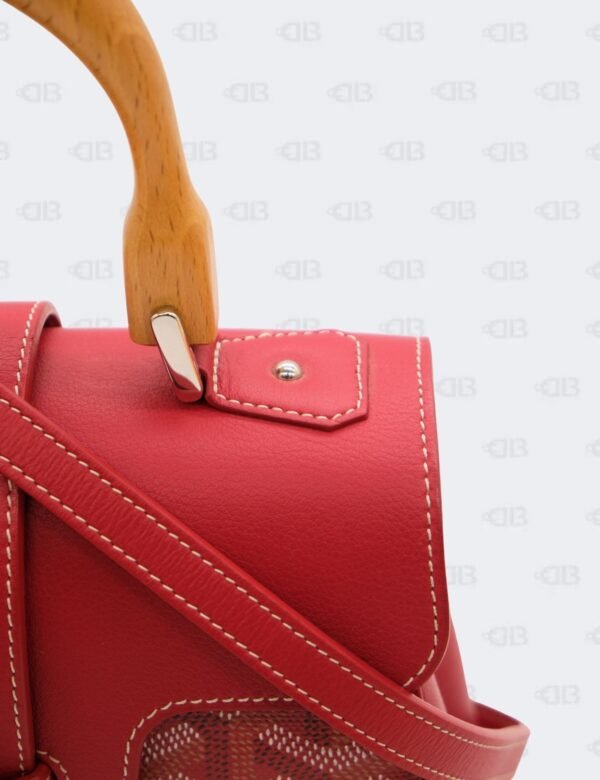 Goyard Red Goyardine Coated Canvas and Leather Mini Saigon Wooden Top Handle Bag