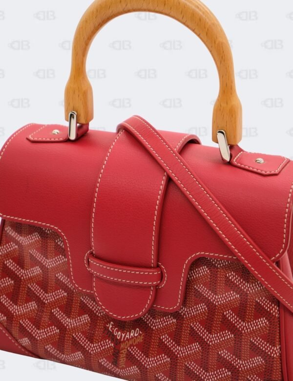 Goyard Red Goyardine Coated Canvas and Leather Mini Saigon Wooden Top Handle Bag