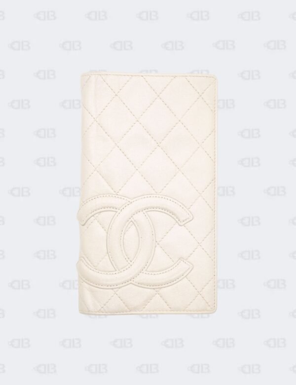 Chanel White Quilted Iridescent Leather Cambon Line Long Wallet