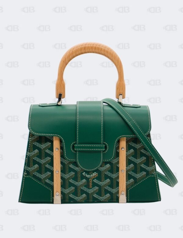 Goyard Green Goyardine Coated Canvas and Leather Mini Saigon Structure Wooden Top Handle Bag