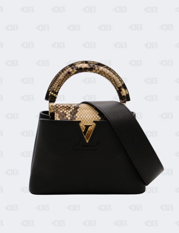 Louis Vuitton Black Taurillon Leather Mini Capucines with Python Handle Bag