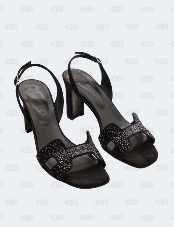 Hermes Noir Suede Goatskin Eternite 80 with Rhinestone Detailes Sandal Size 36