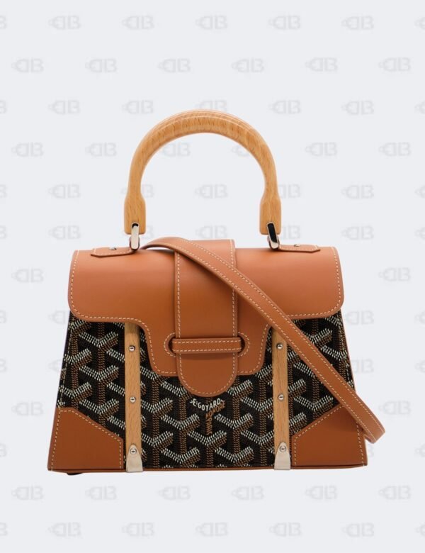 Goyard Brown/Black Goyardine Coated Canvas and Leather Mini Saigon Structure Wooden Top Handle Bag