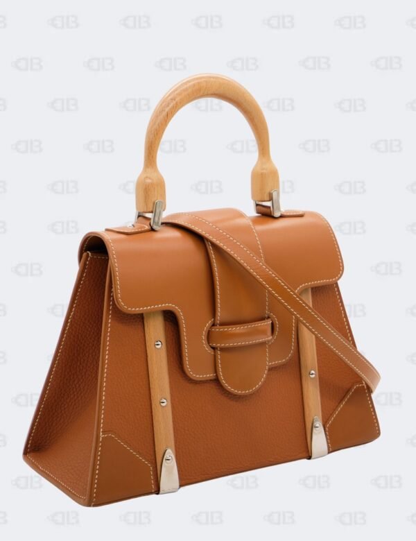 Goyard Brown Leather MM Saigon Structure Wooden Top Handle Bag