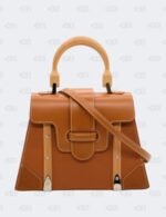 Goyard Brown Leather MM Saigon Structure Wooden Top Handle Bag