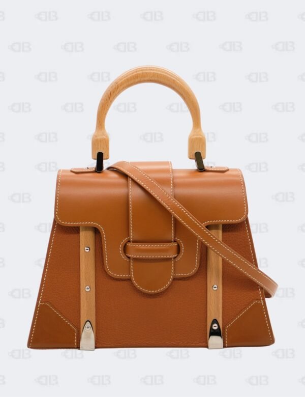 Goyard Brown Leather MM Saigon Structure Wooden Top Handle Bag