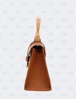 Goyard Brown Leather MM Saigon Structure Wooden Top Handle Bag