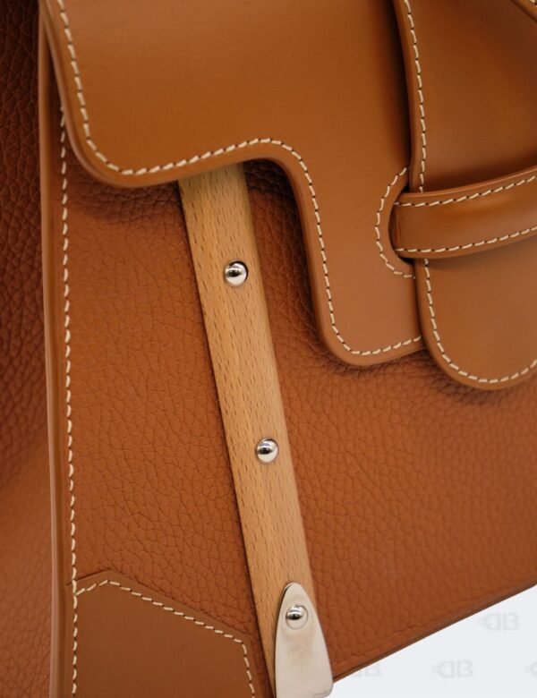 Goyard Brown Leather MM Saigon Structure Wooden Top Handle Bag
