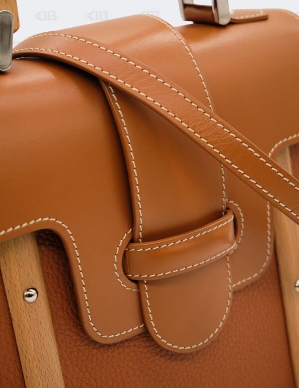 Goyard Brown Leather MM Saigon Structure Wooden Top Handle Bag