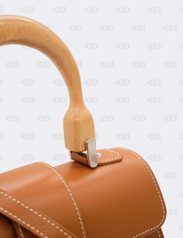 Goyard Brown Leather MM Saigon Structure Wooden Top Handle Bag