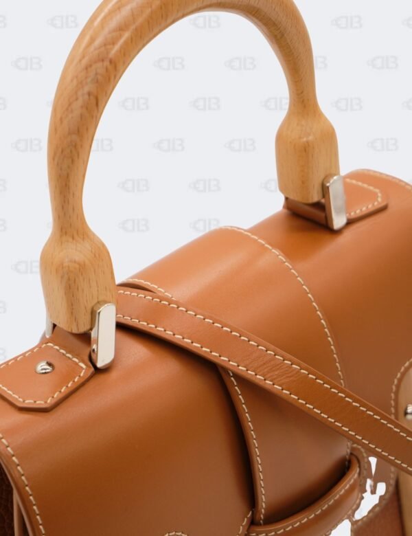Goyard Brown Leather MM Saigon Structure Wooden Top Handle Bag