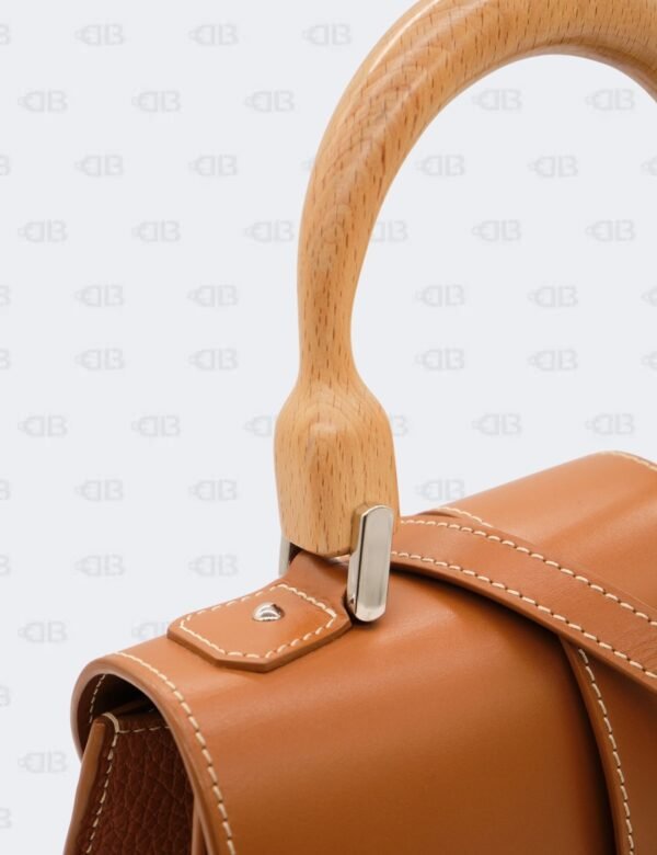 Goyard Brown Leather MM Saigon Structure Wooden Top Handle Bag