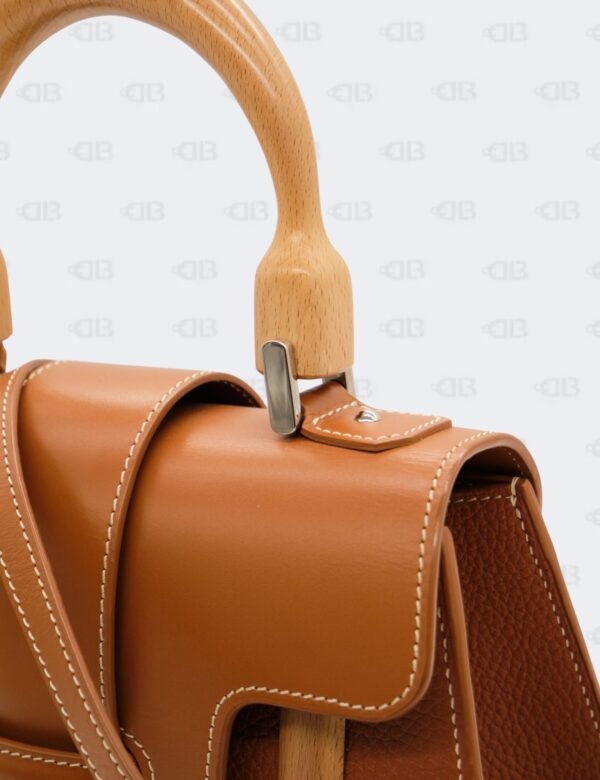 Goyard Brown Leather MM Saigon Structure Wooden Top Handle Bag