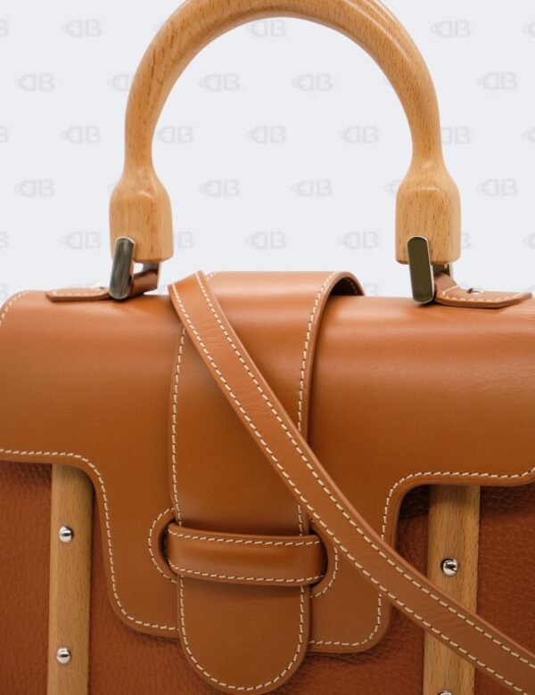 Goyard Brown Leather MM Saigon Structure Wooden Top Handle Bag