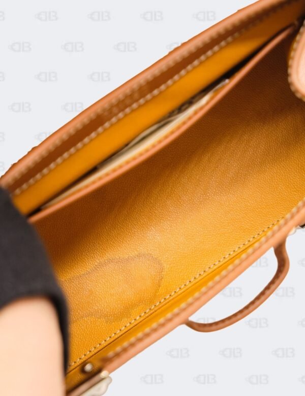 Goyard Brown Leather MM Saigon Structure Wooden Top Handle Bag