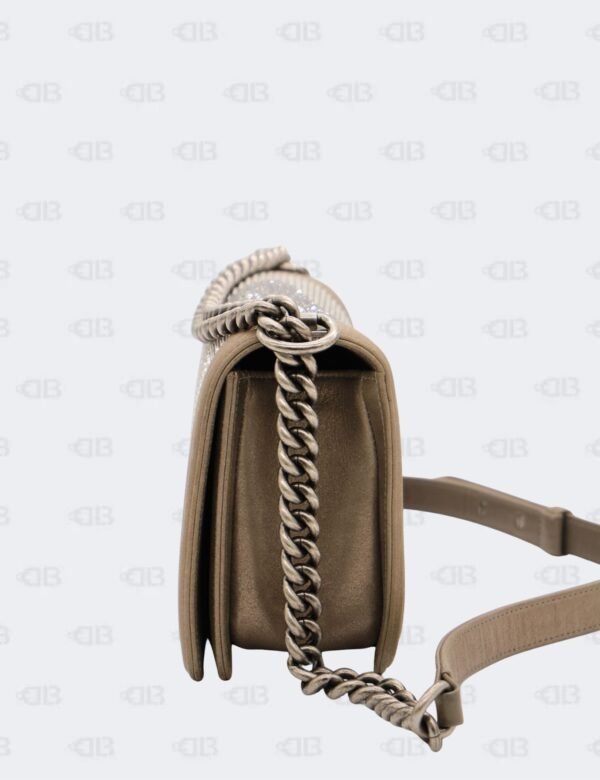 Chanel Dark Khaki Iridiscent Calfskin Quilted Crystal Medium Boy Flap Bag