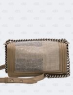 Chanel Dark Khaki Iridiscent Calfskin Quilted Crystal Medium Boy Flap Bag