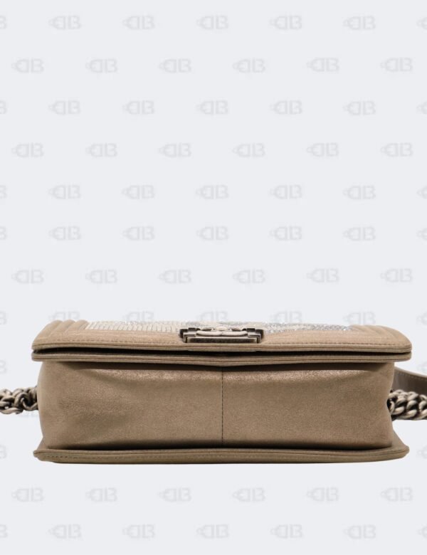 Chanel Dark Khaki Iridiscent Calfskin Quilted Crystal Medium Boy Flap Bag