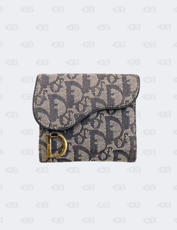 Christian Dior Blue Oblique Jacquard Saddle Lotus Wallet