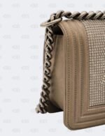 Chanel Dark Khaki Iridiscent Calfskin Quilted Crystal Medium Boy Flap Bag