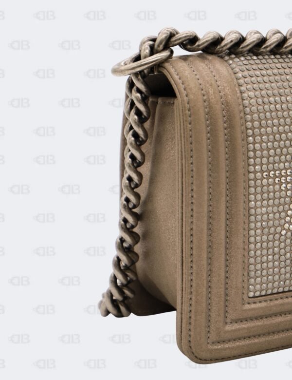 Chanel Dark Khaki Iridiscent Calfskin Quilted Crystal Medium Boy Flap Bag