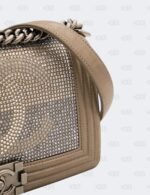 Chanel Dark Khaki Iridiscent Calfskin Quilted Crystal Medium Boy Flap Bag