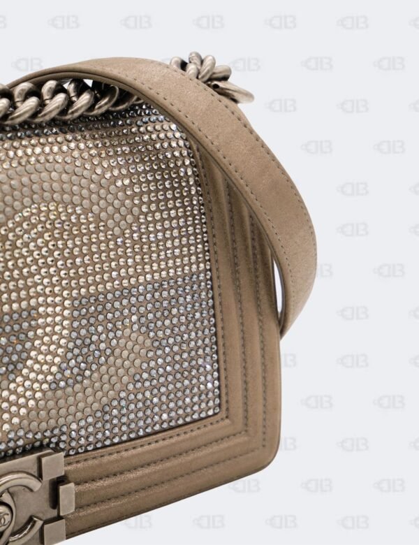 Chanel Dark Khaki Iridiscent Calfskin Quilted Crystal Medium Boy Flap Bag
