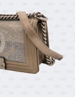 Chanel Dark Khaki Iridiscent Calfskin Quilted Crystal Medium Boy Flap Bag