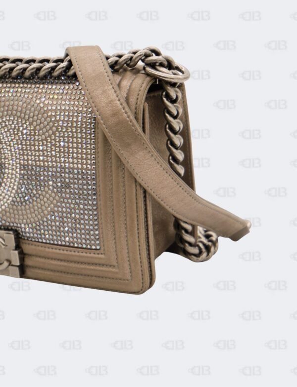 Chanel Dark Khaki Iridiscent Calfskin Quilted Crystal Medium Boy Flap Bag