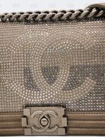 Chanel Dark Khaki Iridiscent Calfskin Quilted Crystal Medium Boy Flap Bag