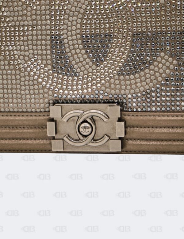 Chanel Dark Khaki Iridiscent Calfskin Quilted Crystal Medium Boy Flap Bag