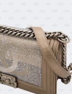 Chanel Dark Khaki Iridiscent Calfskin Quilted Crystal Medium Boy Flap Bag