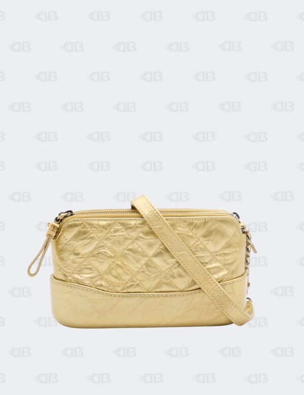 Chanel Metallic Gold Quilted Aged Calfskin Leather Gabrielle Clutch with Chain