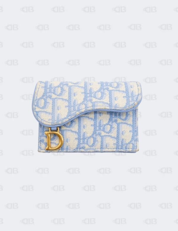 Christian Dior Cornflower Oblique Jacquard Saddle Flap Card Holder