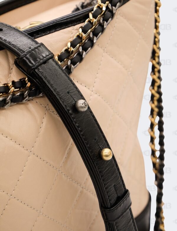 Chanel Beige/Black Quilted Aged Calfskin Leather Gabrielle Hobo Bag