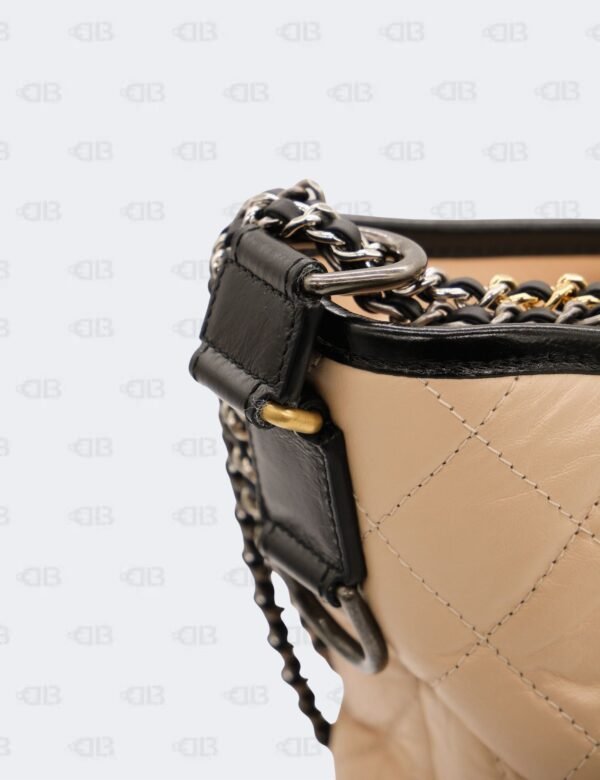 Chanel Beige/Black Quilted Aged Calfskin Leather Gabrielle Hobo Bag