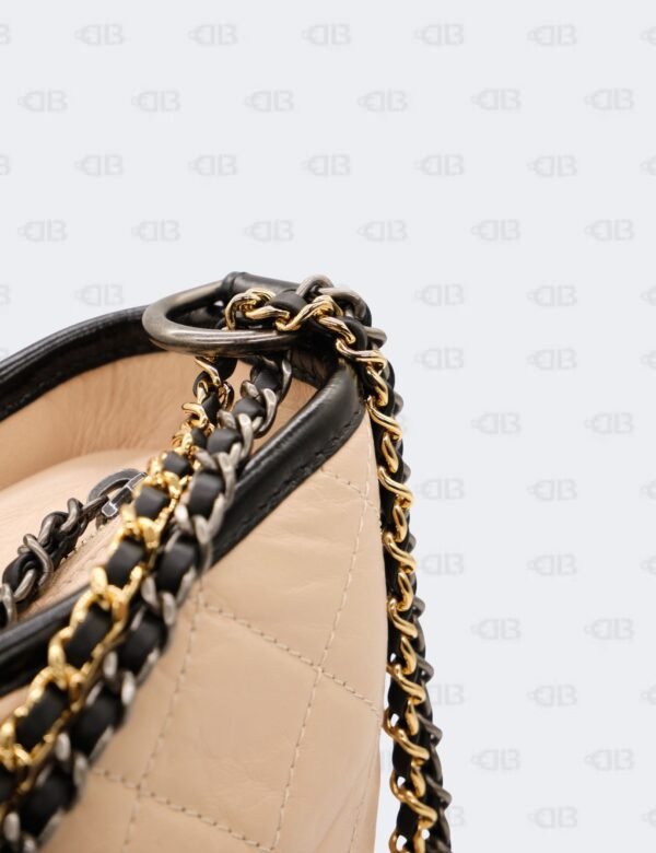 Chanel Beige/Black Quilted Aged Calfskin Leather Gabrielle Hobo Bag