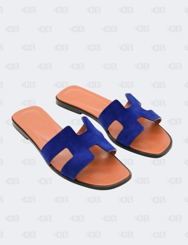 Hermes Oran Blue Enamel Suede Flat Sandals Size 39 1/2
