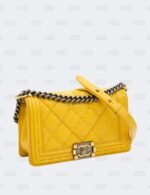 Chanel Yellow Quilted Lambskin Leather Medium Double Stitch Boy Flap Bag