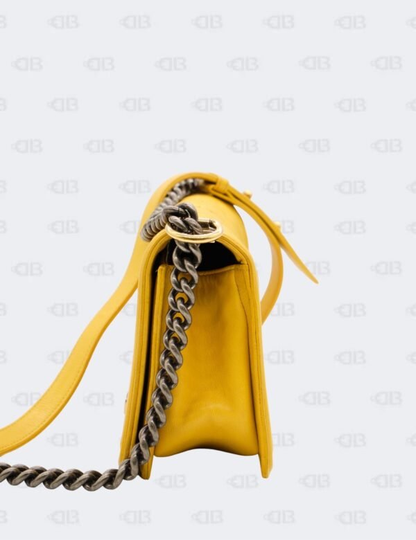 Chanel Yellow Quilted Lambskin Leather Medium Double Stitch Boy Flap Bag