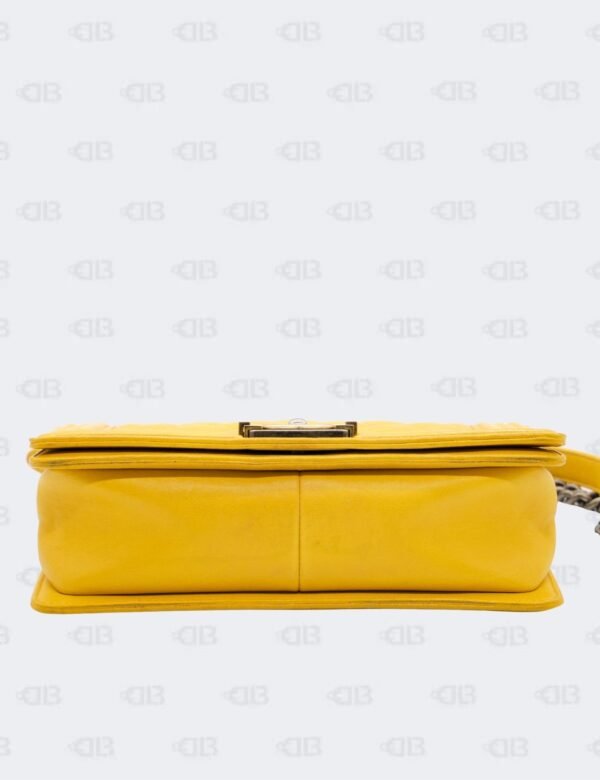 Chanel Yellow Quilted Lambskin Leather Medium Double Stitch Boy Flap Bag